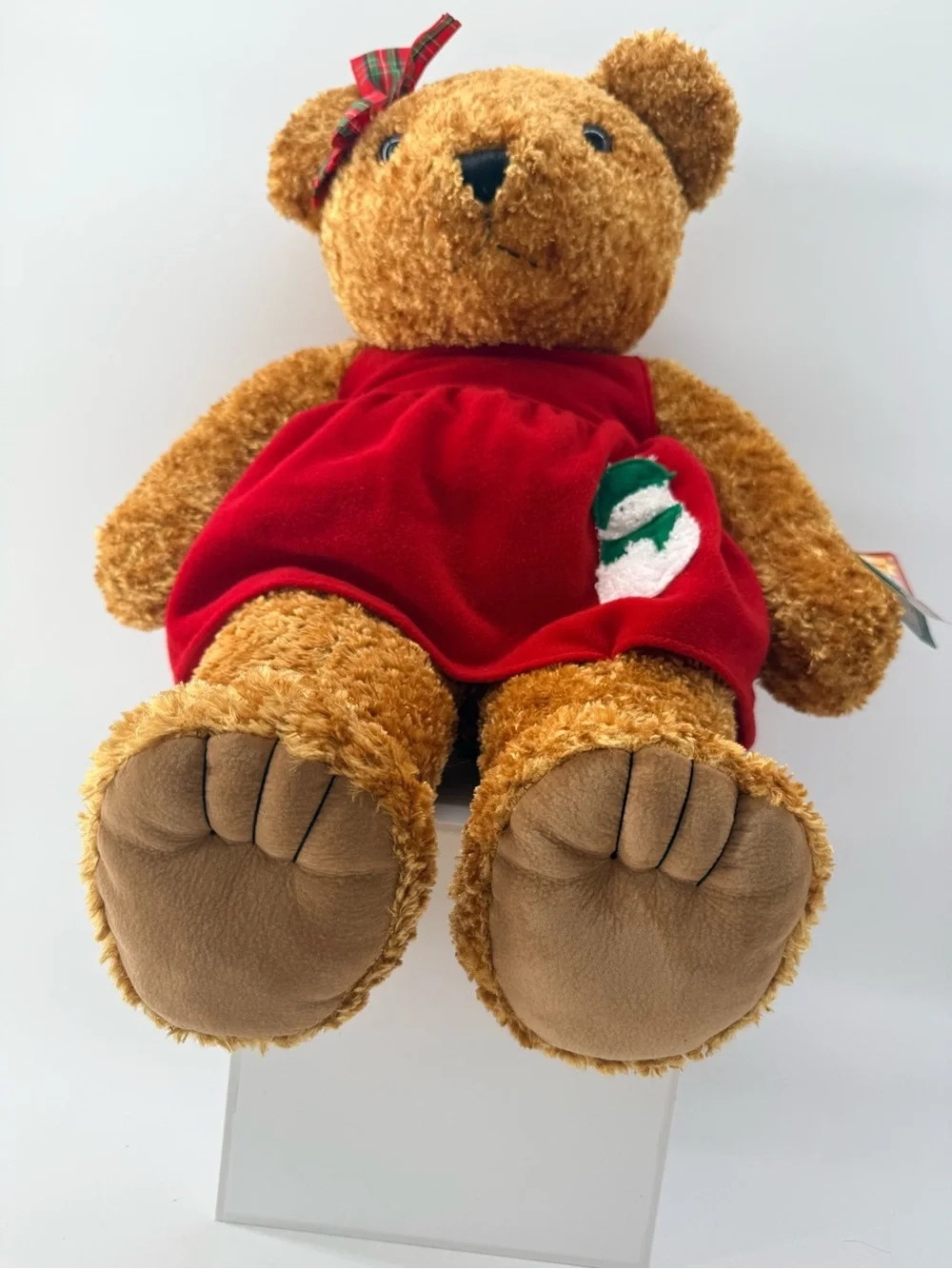 jcpenney Brown Teddy Bear in Red Dress with Plaid Bow